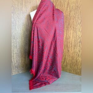 Large Fringe Damask Scarf  Red & Purple Jacquard‎ Rectangle  8x68 Made in Turkey